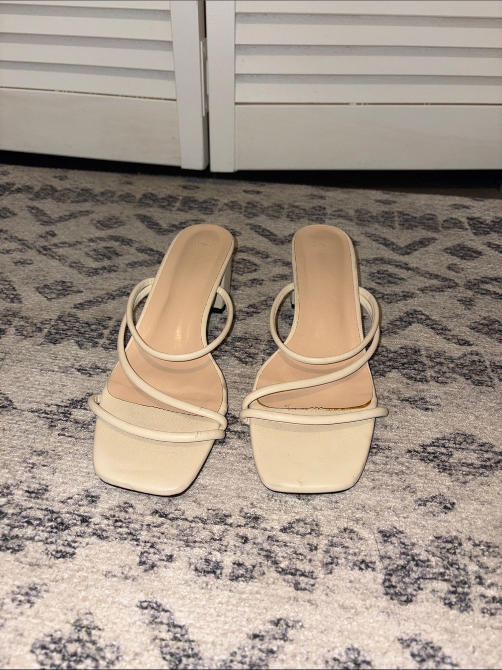 Women's Cream Strappy Square-Toe Slide Heels